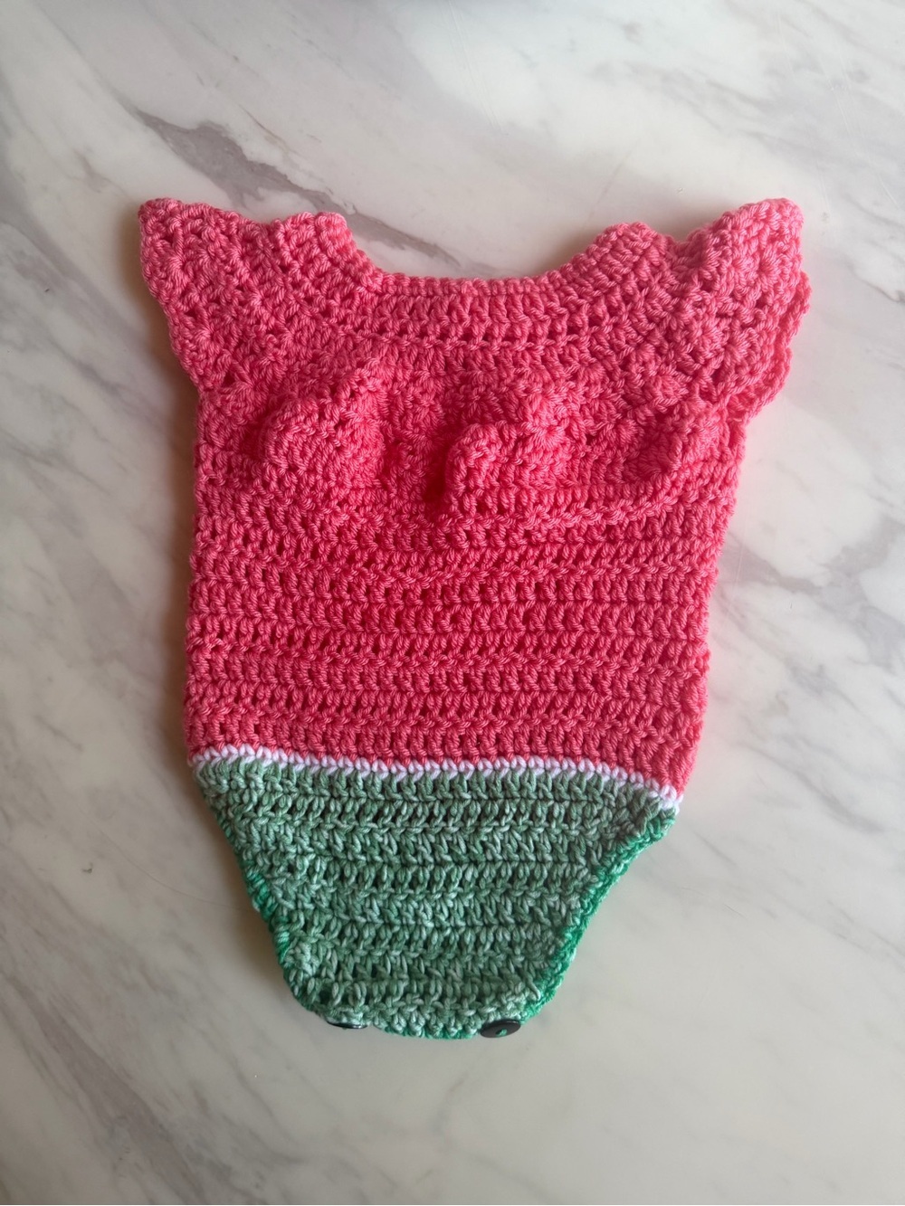 Handmade Crochet Baby Watermelon Romper Pink Green One Piece 6-9 Months